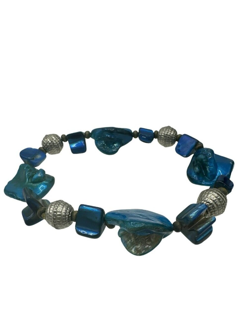 Vintage Stretch Bracelet Abalone Shell Blue Beads Fashion Costume Jewelry